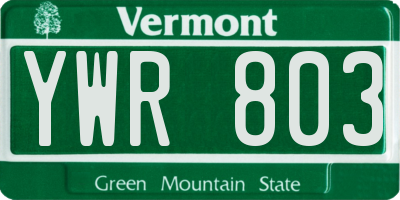 VT license plate YWR803