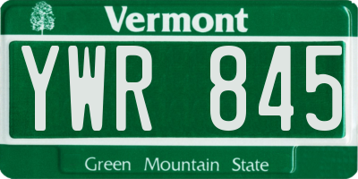 VT license plate YWR845