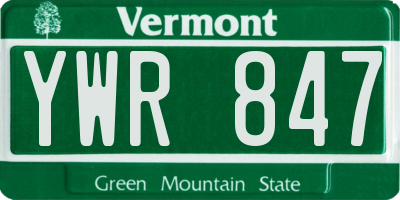 VT license plate YWR847