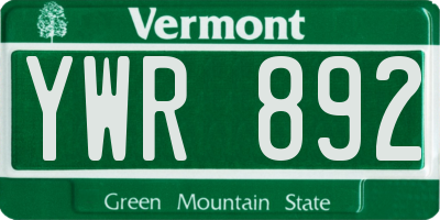 VT license plate YWR892