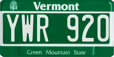 VT license plate YWR920