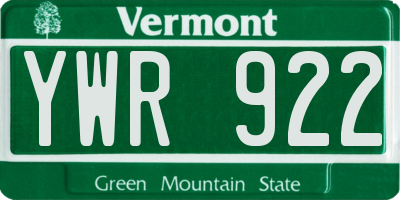 VT license plate YWR922