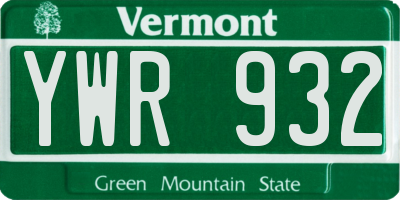 VT license plate YWR932