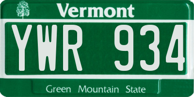 VT license plate YWR934