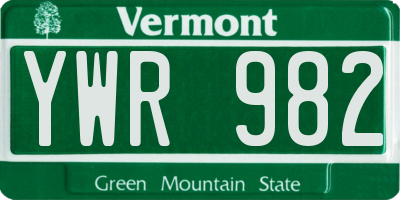 VT license plate YWR982