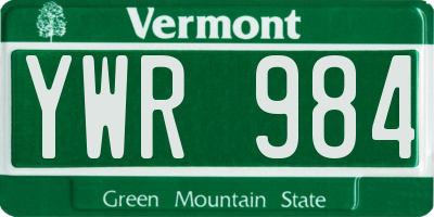 VT license plate YWR984
