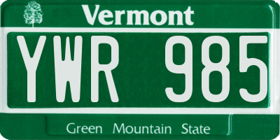 VT license plate YWR985