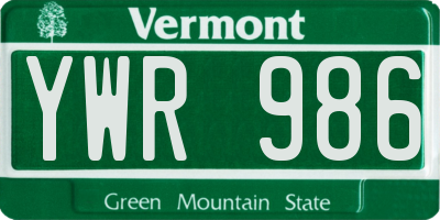 VT license plate YWR986