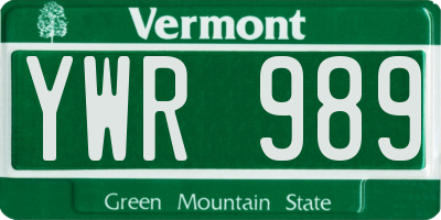 VT license plate YWR989