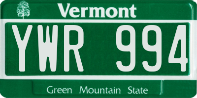 VT license plate YWR994