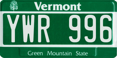 VT license plate YWR996