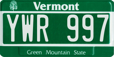 VT license plate YWR997