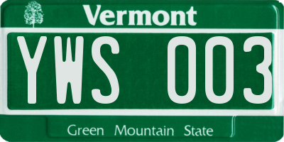 VT license plate YWS003