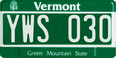 VT license plate YWS030