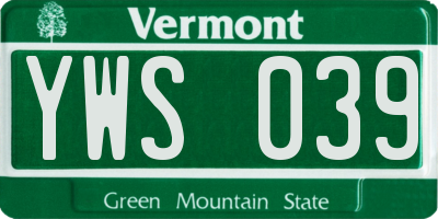 VT license plate YWS039