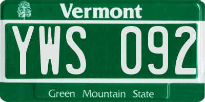 VT license plate YWS092