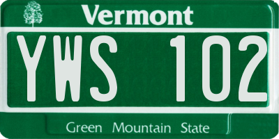 VT license plate YWS102