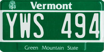 VT license plate YWS494
