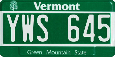 VT license plate YWS645