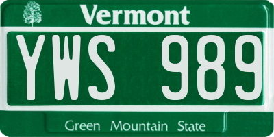 VT license plate YWS989