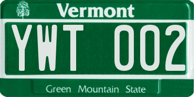 VT license plate YWT002