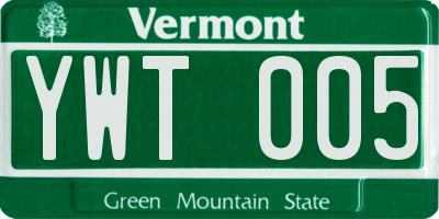 VT license plate YWT005