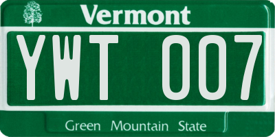 VT license plate YWT007