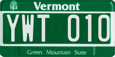 VT license plate YWT010