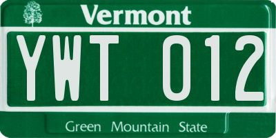 VT license plate YWT012