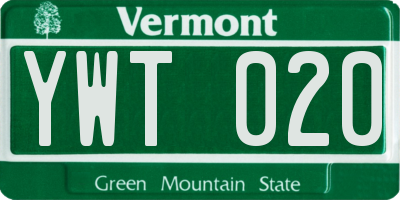 VT license plate YWT020