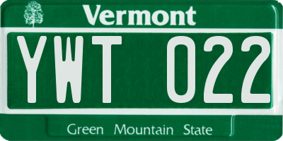 VT license plate YWT022