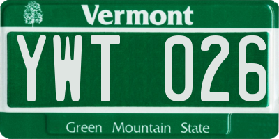 VT license plate YWT026