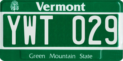 VT license plate YWT029