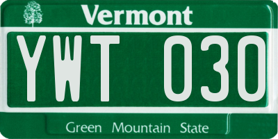 VT license plate YWT030