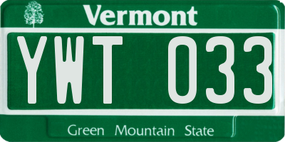 VT license plate YWT033