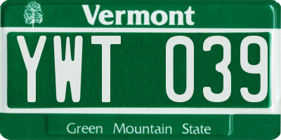 VT license plate YWT039