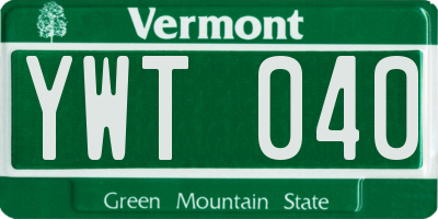 VT license plate YWT040