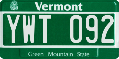 VT license plate YWT092