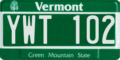 VT license plate YWT102