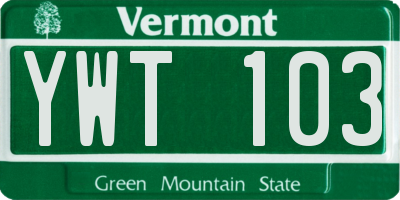 VT license plate YWT103