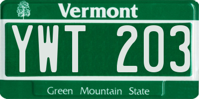 VT license plate YWT203