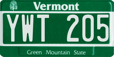 VT license plate YWT205