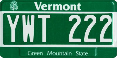 VT license plate YWT222