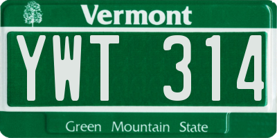 VT license plate YWT314