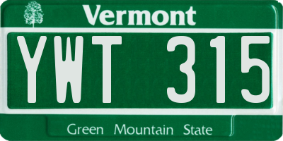 VT license plate YWT315