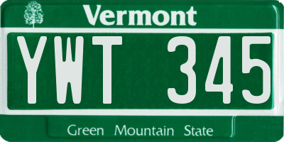 VT license plate YWT345