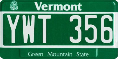 VT license plate YWT356