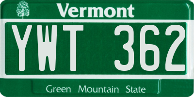 VT license plate YWT362
