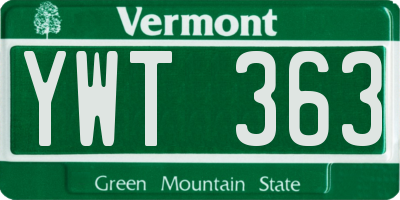 VT license plate YWT363