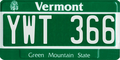 VT license plate YWT366